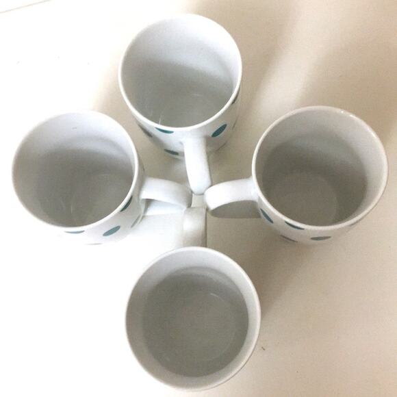 Isaac Mizrahi 4 coffee mugs NEW white & turquoise Fall Pumpkin Spice PERFECT - Picture 3 of 6